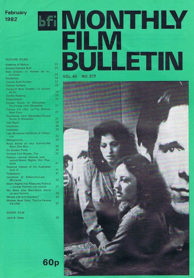 MONTHLY FILM BULLETIN magazine side cover Issue 577 February 1982