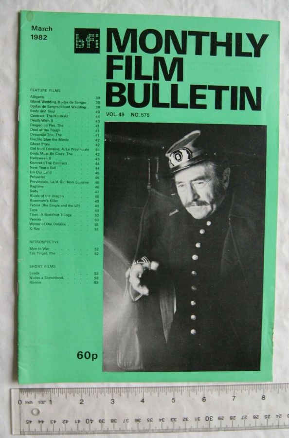 MONTHLY FILM BULLETIN magazine side cover Issue 578 March 1982