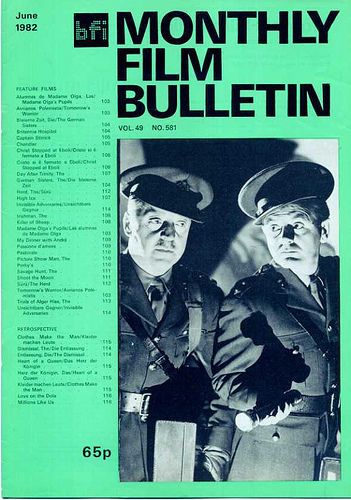 MONTHLY FILM BULLETIN magazine side cover Issue 581 June 1982