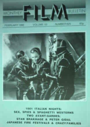 MONTHLY FILM BULLETIN magazine side cover Issue 625 February 1986