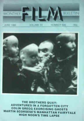 MONTHLY FILM BULLETIN magazine side cover Issue 629 June 1986