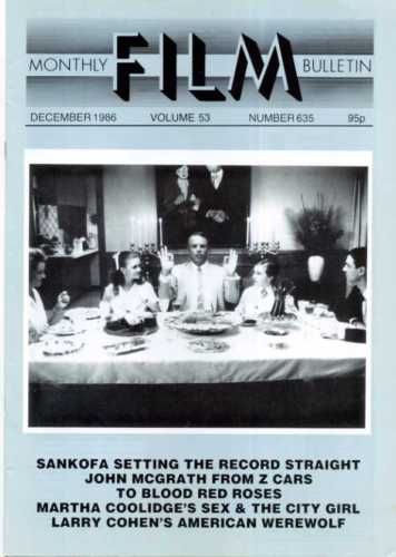 MONTHLY FILM BULLETIN magazine side cover Issue 635 December 1986
