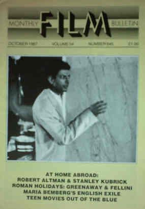 MONTHLY FILM BULLETIN magazine side cover Issue 645 October 1987
