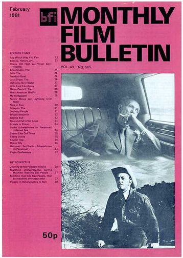 MONTHLY FILM BULLETIN magazine side cover Issue 565 February 1981