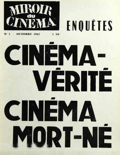 MIROIR DU CINEMA magazine side cover Issue 3 October 1962