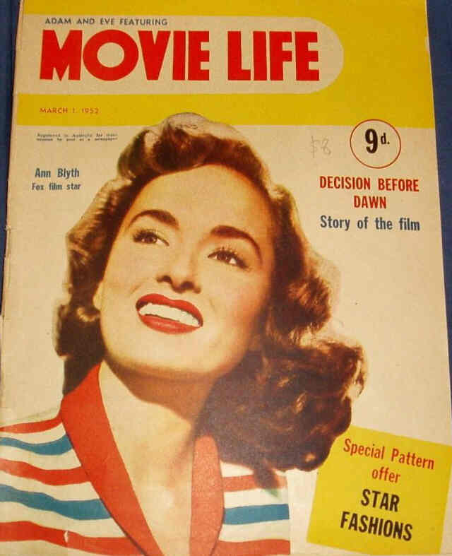 MOVIE LIFE (Au) magazine side cover  March 1952