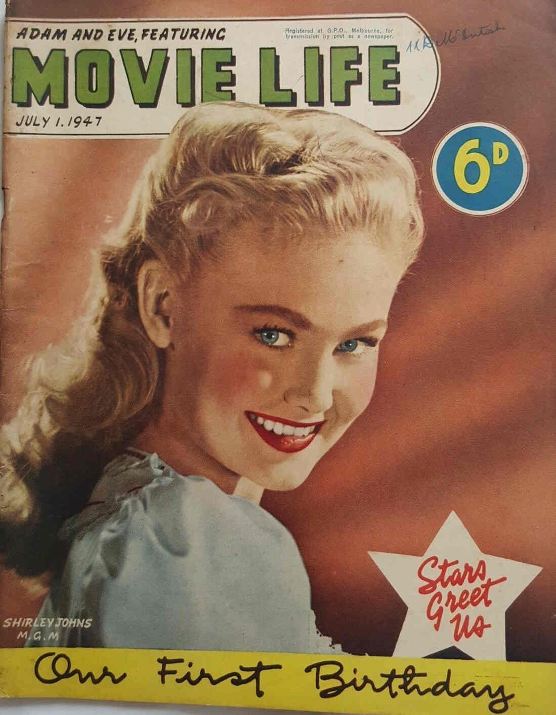 MOVIE LIFE (Au) magazine side cover 1 July 1947