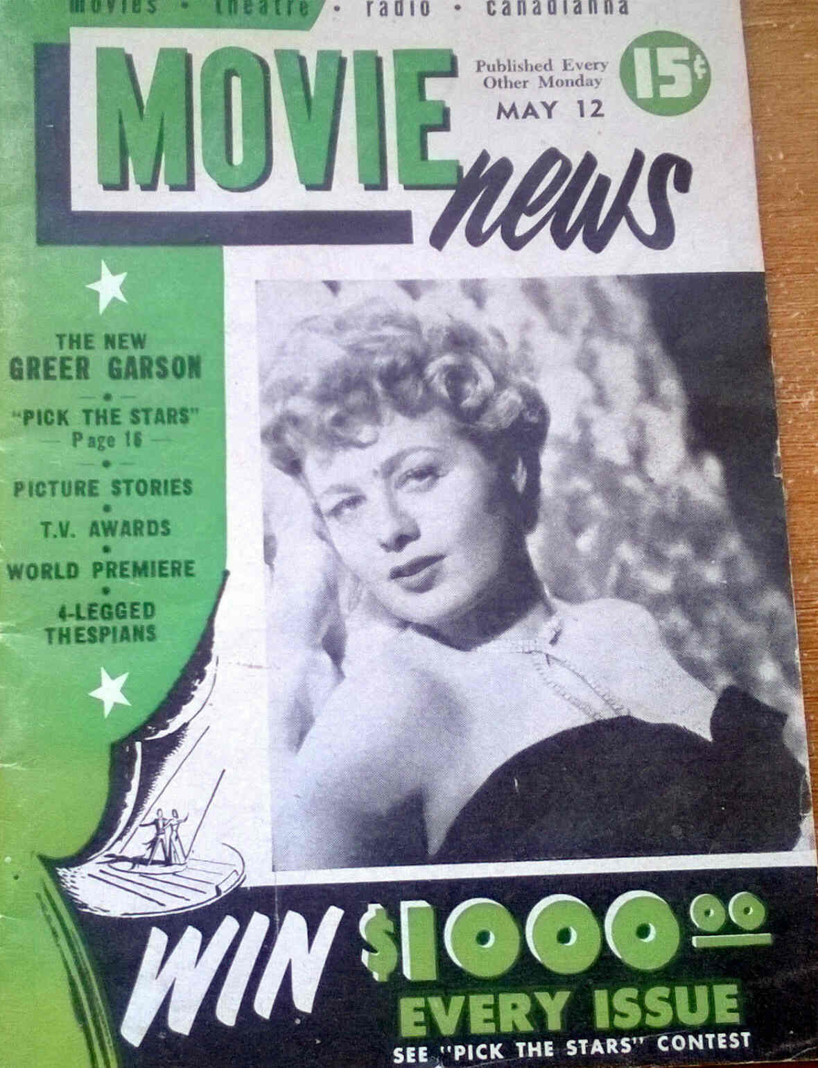 MOVIE NEWS (CANADA) magazine side cover Issue 3 12 May 1952