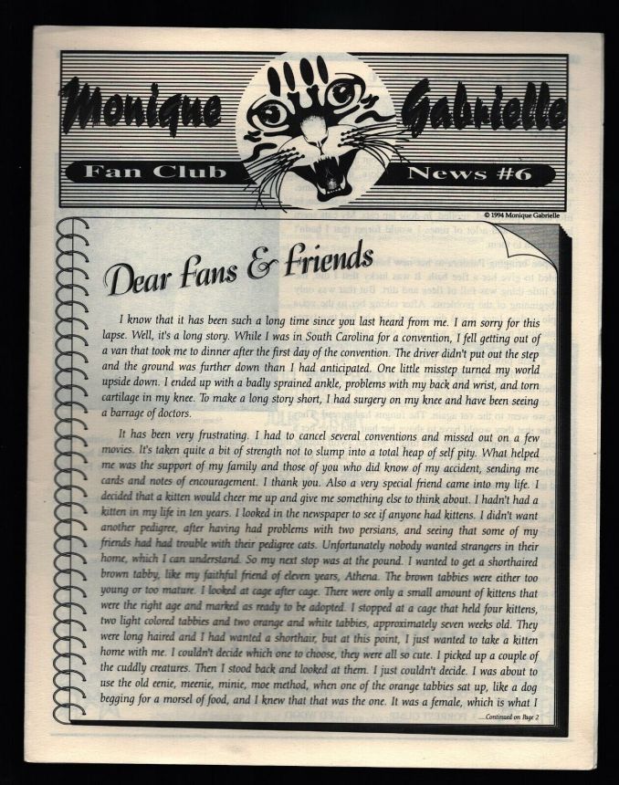 MONIQUE GABRIELLE FAN CLUB NEWS magazine side cover Issue 6   1994