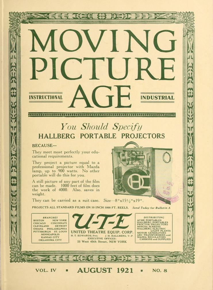 MOVING PICTURE AGE magazine side cover August 1921