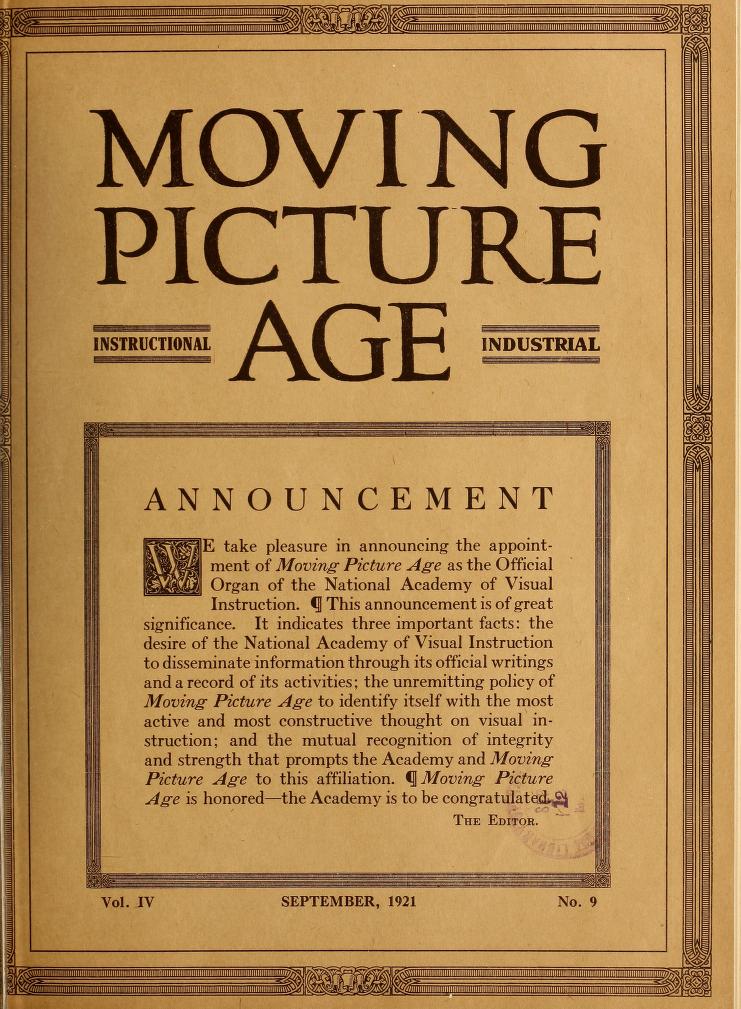 MOVING PICTURE AGE magazine side cover September 1921