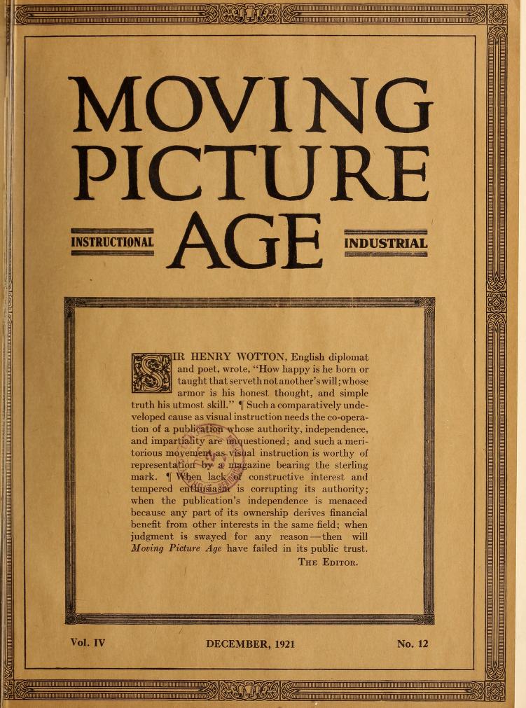 MOVING PICTURE AGE magazine side cover December 1921