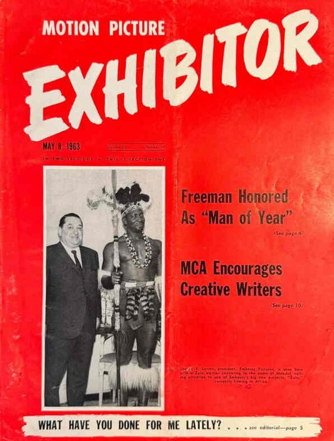 MOTION PICTURE EXHIBITOR magazine side cover 8 May 1963