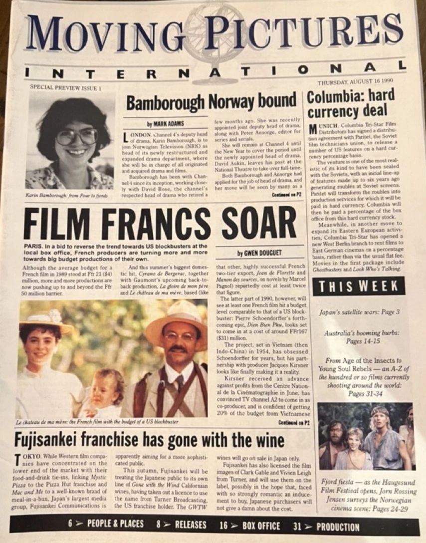 MOVING PICTURES INTERNATIONAL magazine side cover 16 August 1990