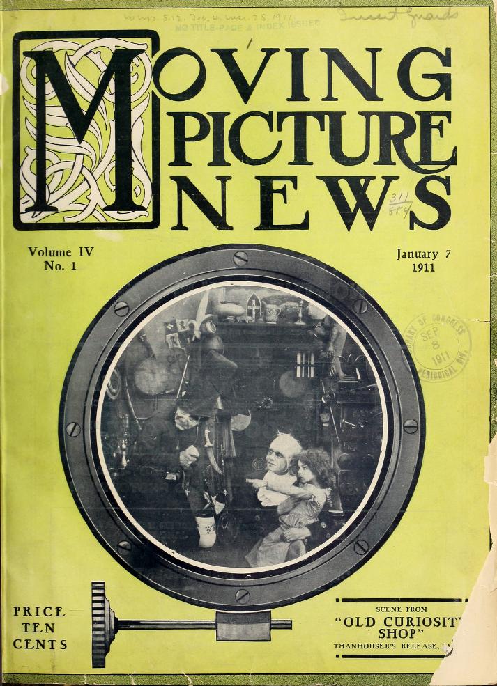 MOTION PICTURE NEWS magazine side cover 7 January 1911