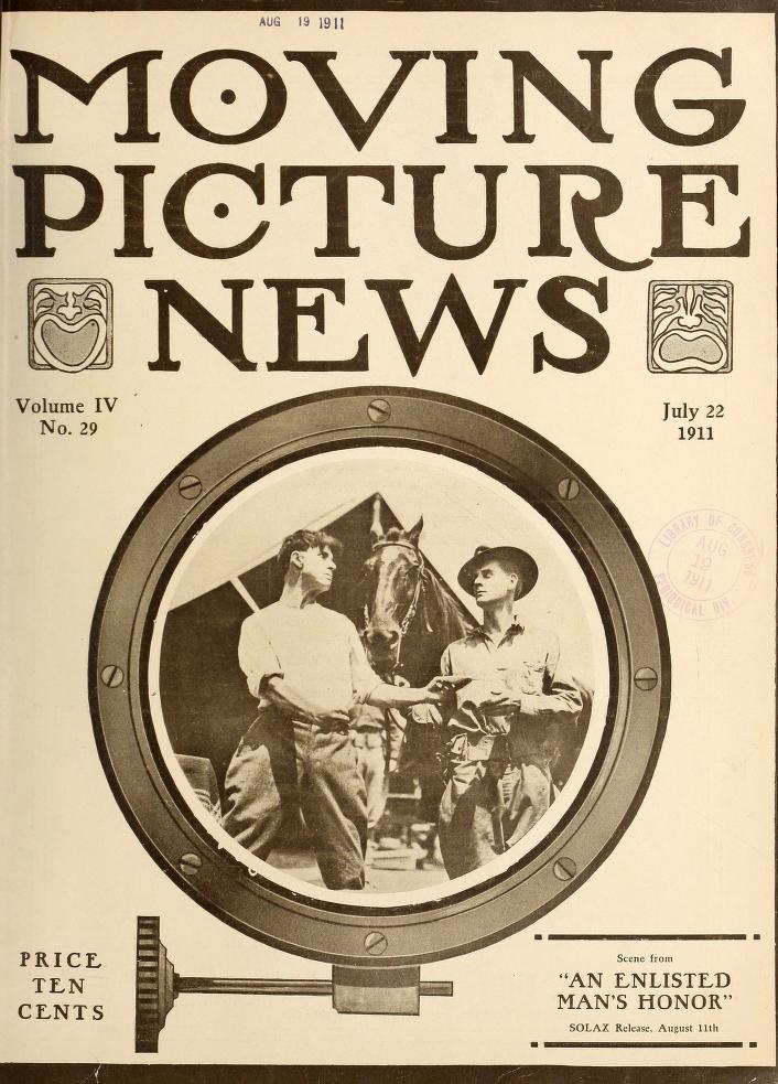 MOTION PICTURE NEWS magazine side cover 22 July 1911