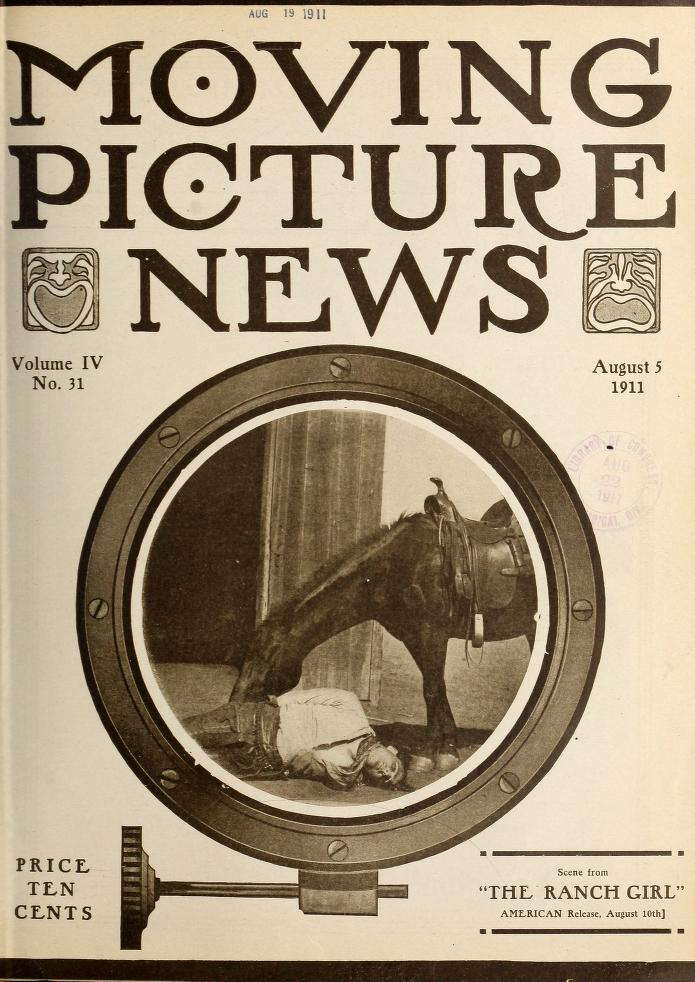 MOTION PICTURE NEWS magazine side cover 5 August 1911