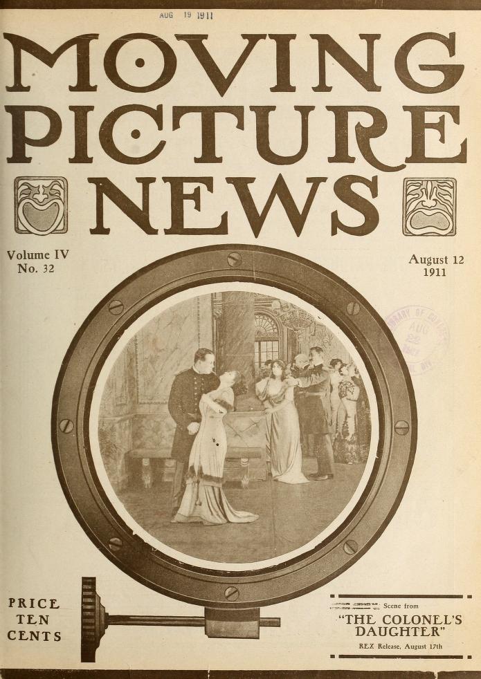 MOTION PICTURE NEWS magazine side cover 12 August 1911