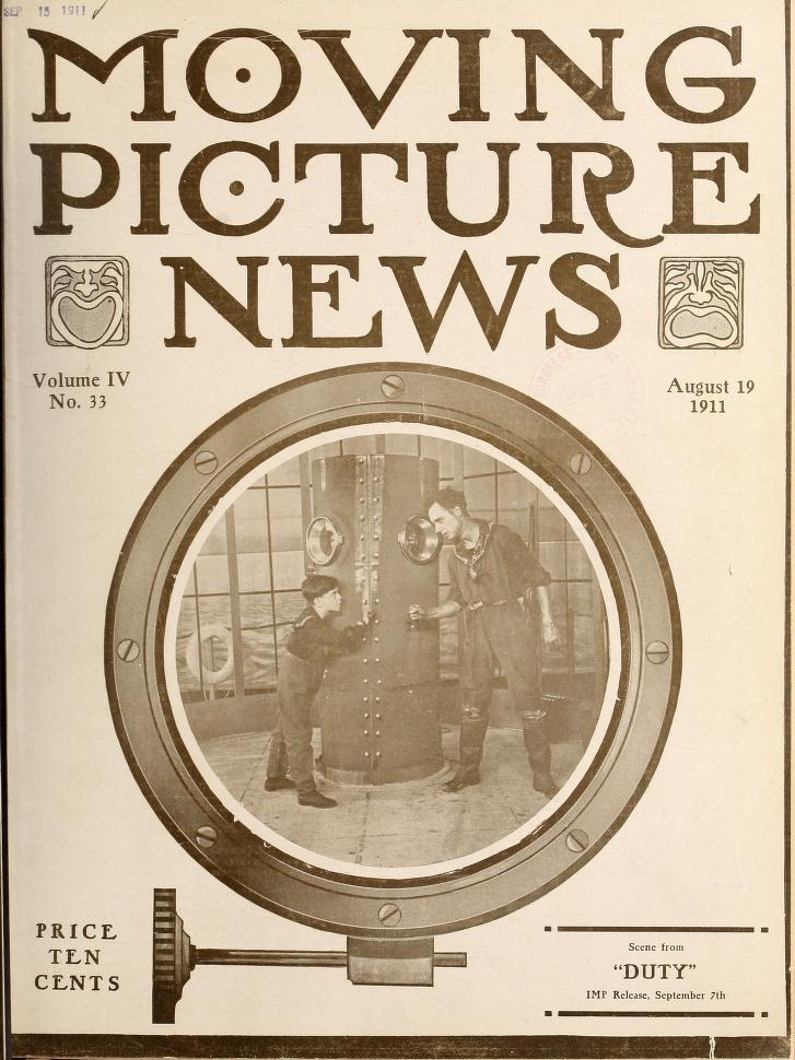 MOTION PICTURE NEWS magazine side cover 19 August 1911