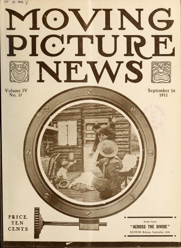 MOTION PICTURE NEWS magazine side cover 16 September 1911