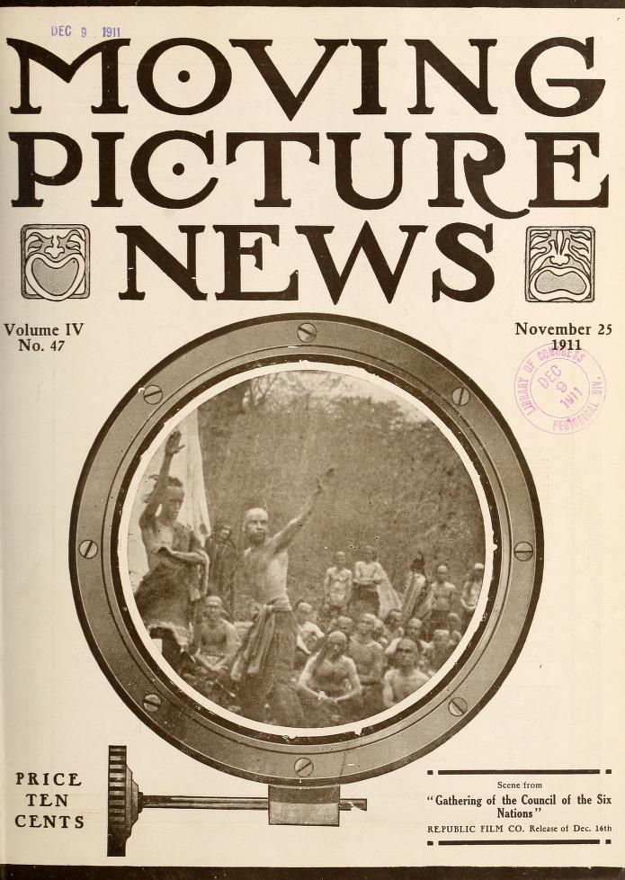 MOTION PICTURE NEWS magazine side cover 25 November 1911