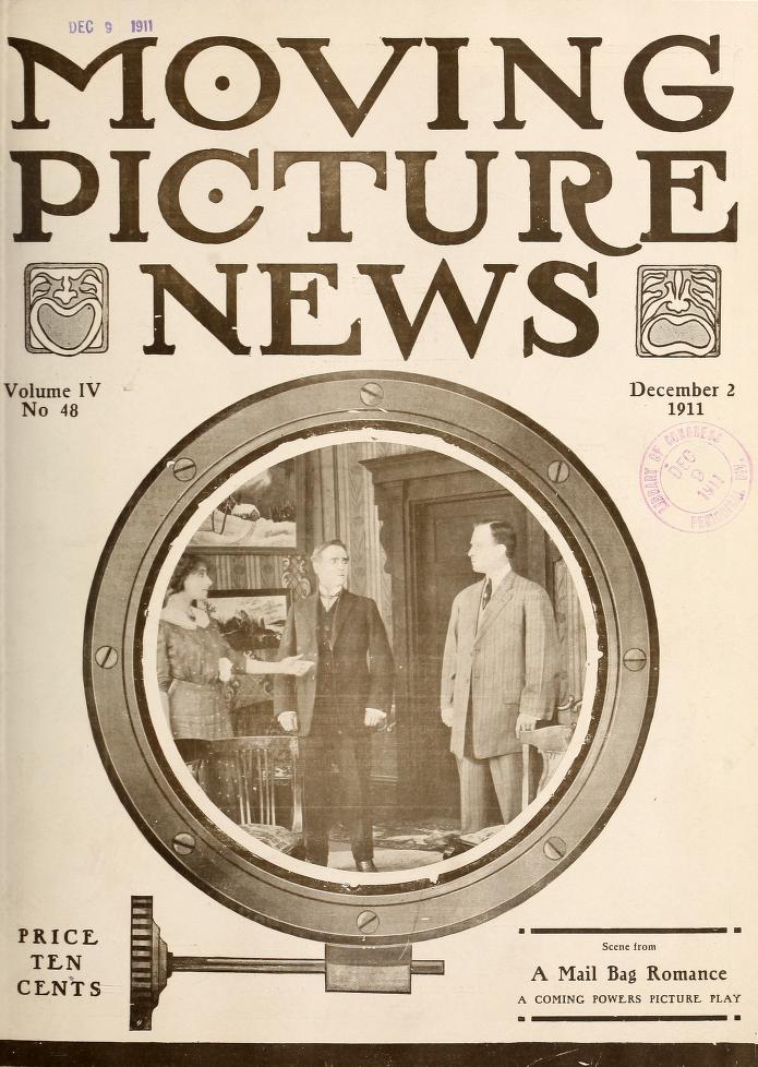 MOTION PICTURE NEWS magazine side cover 2 December 1911