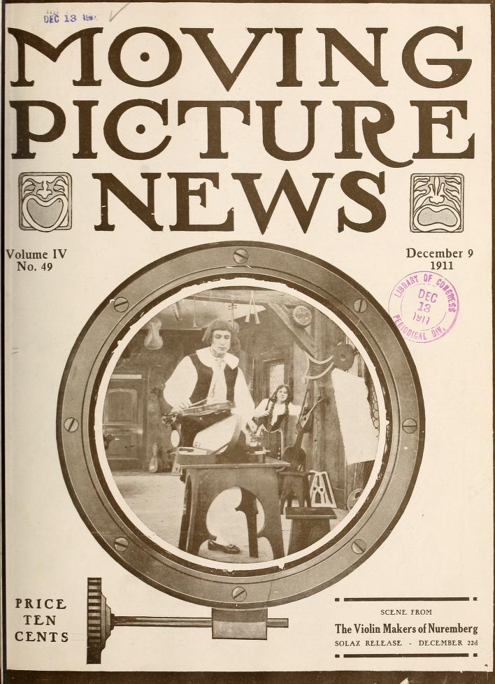MOTION PICTURE NEWS magazine side cover 9 December 1911