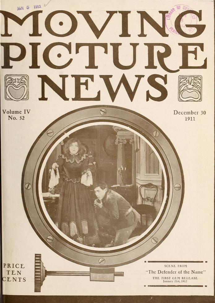 MOTION PICTURE NEWS magazine side cover 30 December 1911
