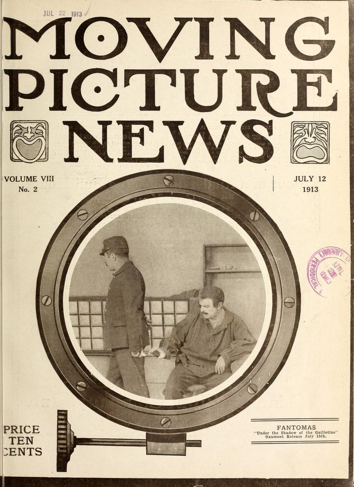 MOTION PICTURE NEWS magazine side cover 12 July 1913
