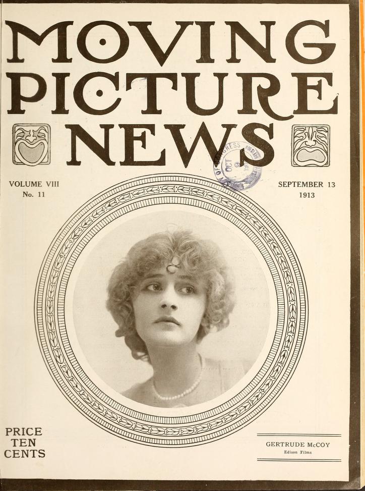 MOTION PICTURE NEWS magazine side cover 13 September 1913