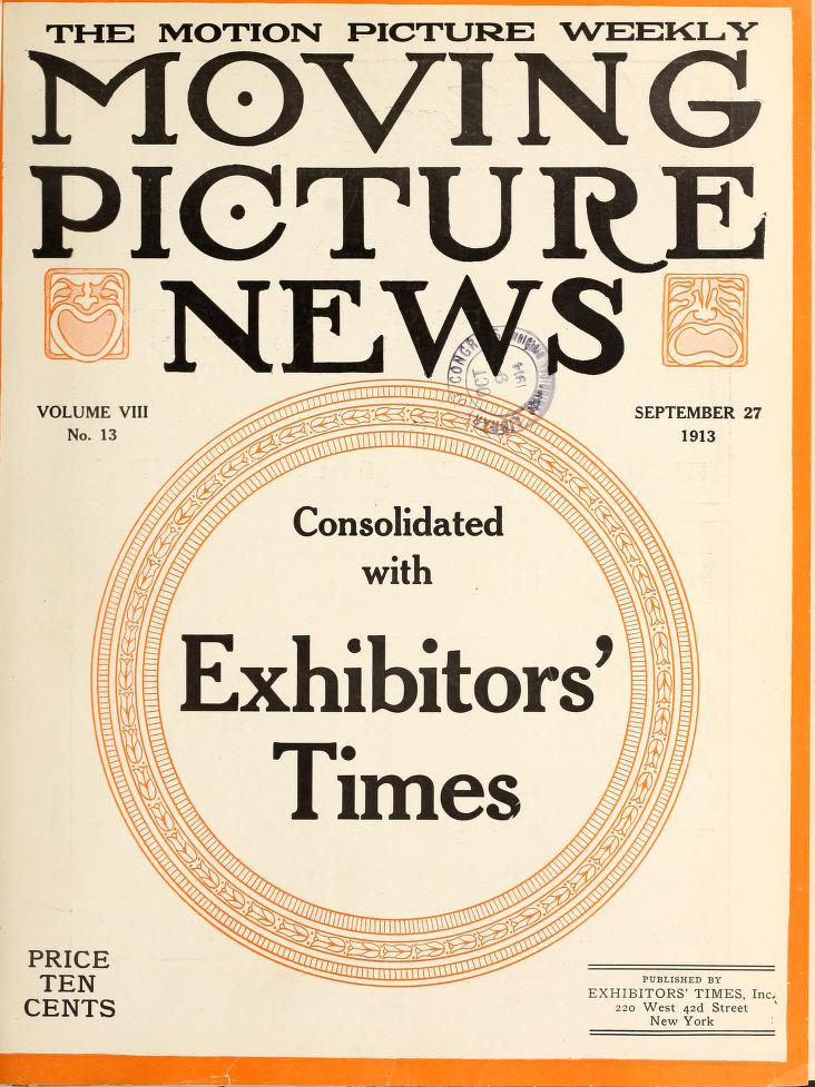 MOTION PICTURE NEWS magazine side cover 27 September 1913