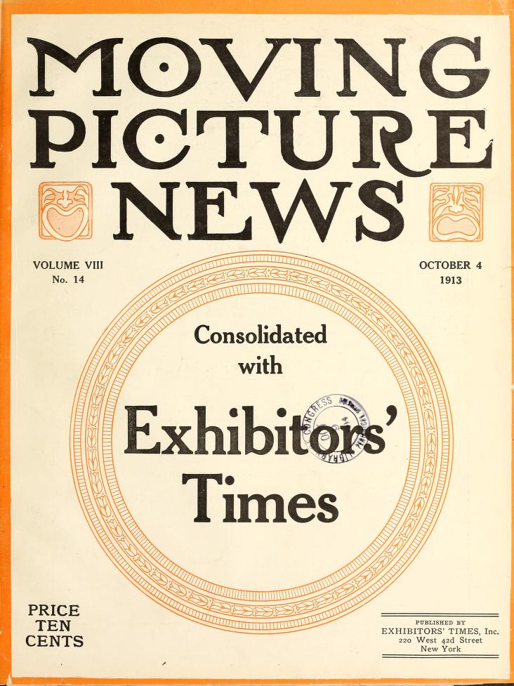 MOTION PICTURE NEWS magazine side cover 4 October 1913