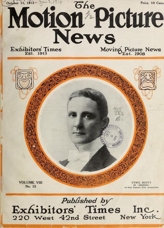 MOTION PICTURE NEWS magazine side cover 11 October 1913