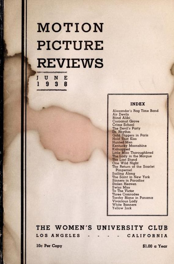 MOTION PICTURE REVIEWS magazine side cover  June 1938
