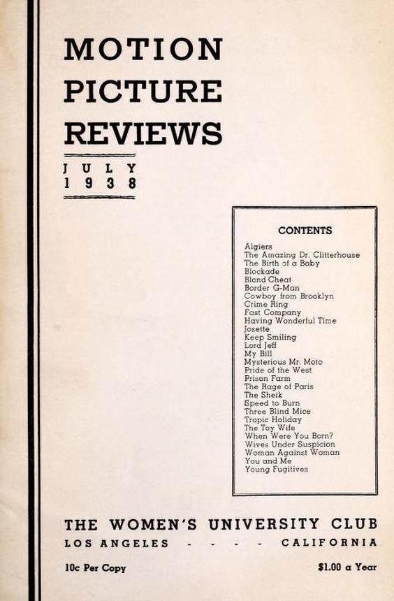MOTION PICTURE REVIEWS magazine side cover  July 1938