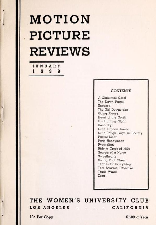 MOTION PICTURE REVIEWS magazine side cover  January 1939