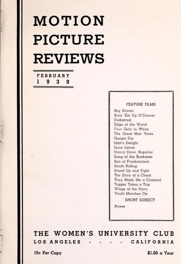MOTION PICTURE REVIEWS magazine side cover  February 1939