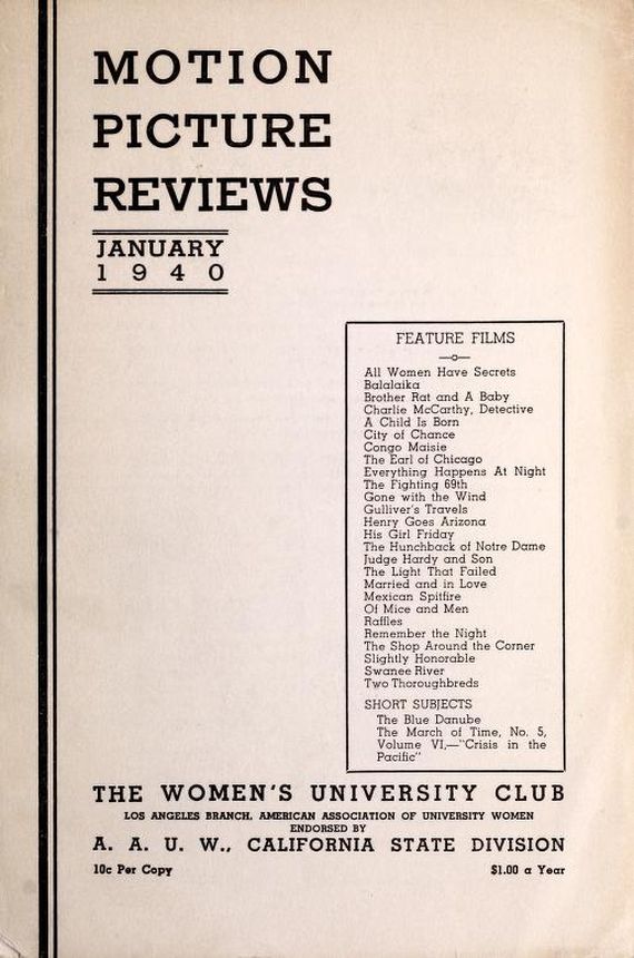 MOTION PICTURE REVIEWS magazine side cover  January 1940
