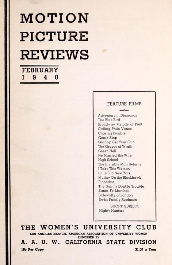 MOTION PICTURE REVIEWS magazine side cover  February 1940
