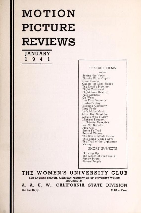 MOTION PICTURE REVIEWS magazine side cover  January 1941