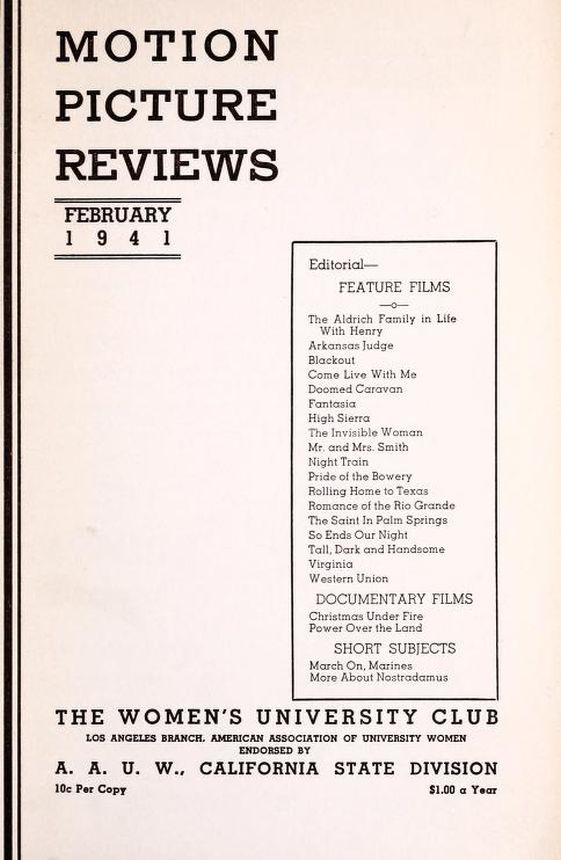 MOTION PICTURE REVIEWS magazine side cover  February 1941