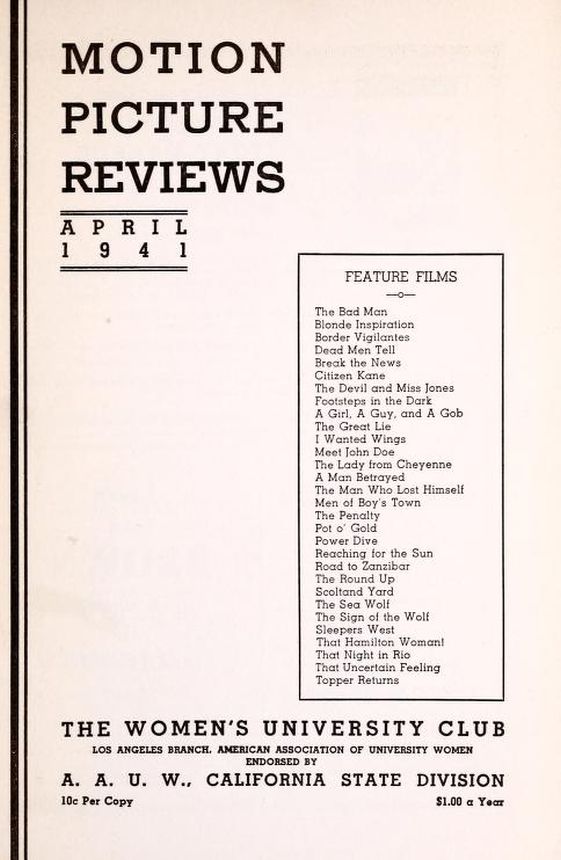 MOTION PICTURE REVIEWS magazine side cover  April 1941