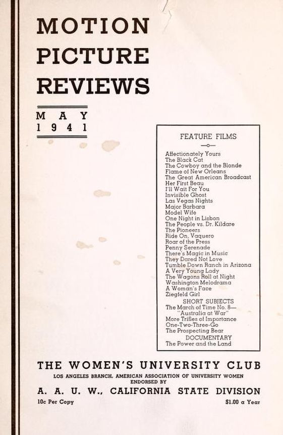 MOTION PICTURE REVIEWS magazine side cover  May 1941