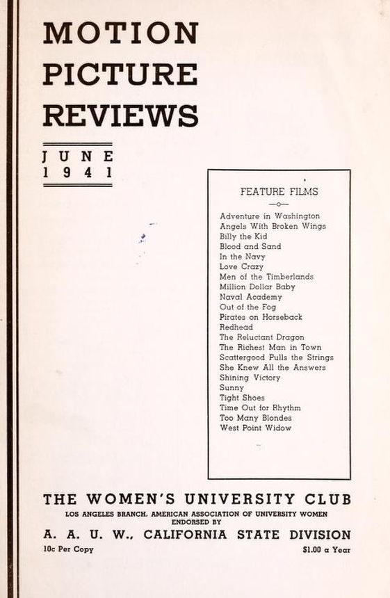MOTION PICTURE REVIEWS magazine side cover  June 1941