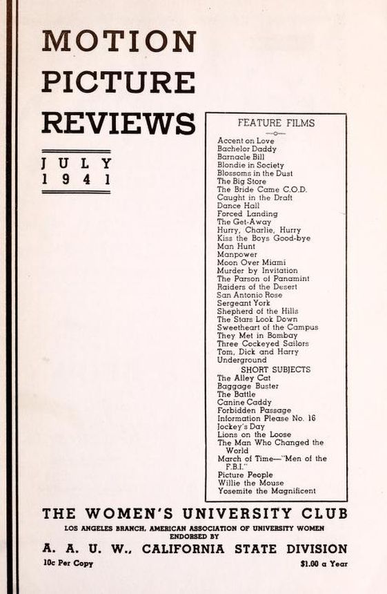 MOTION PICTURE REVIEWS magazine side cover  July 1941