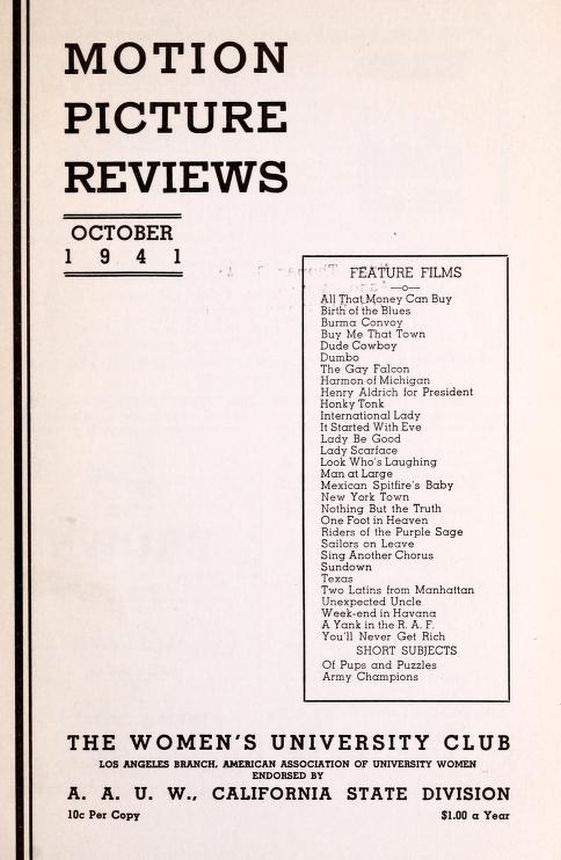 MOTION PICTURE REVIEWS magazine side cover  October 1941