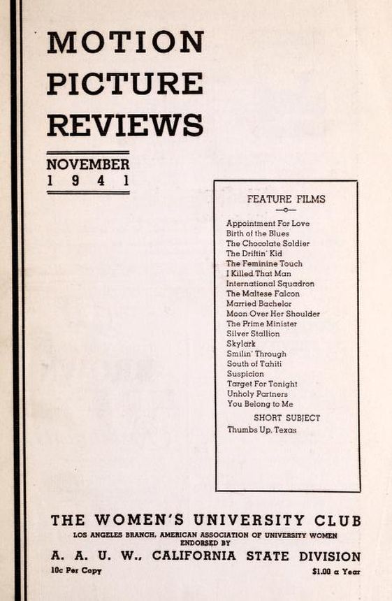 MOTION PICTURE REVIEWS magazine side cover  November 1941
