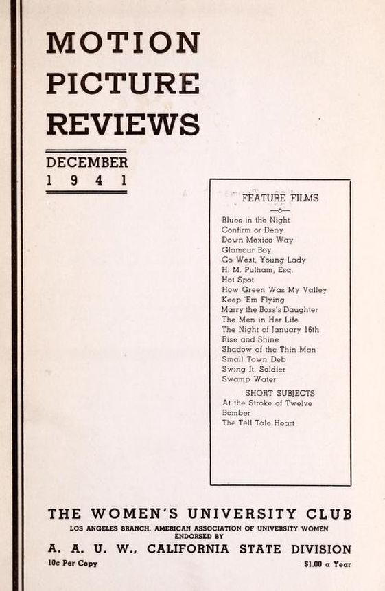 MOTION PICTURE REVIEWS magazine side cover  December 1941