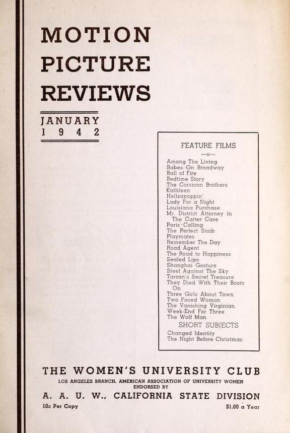 MOTION PICTURE REVIEWS magazine side cover  January 1942
