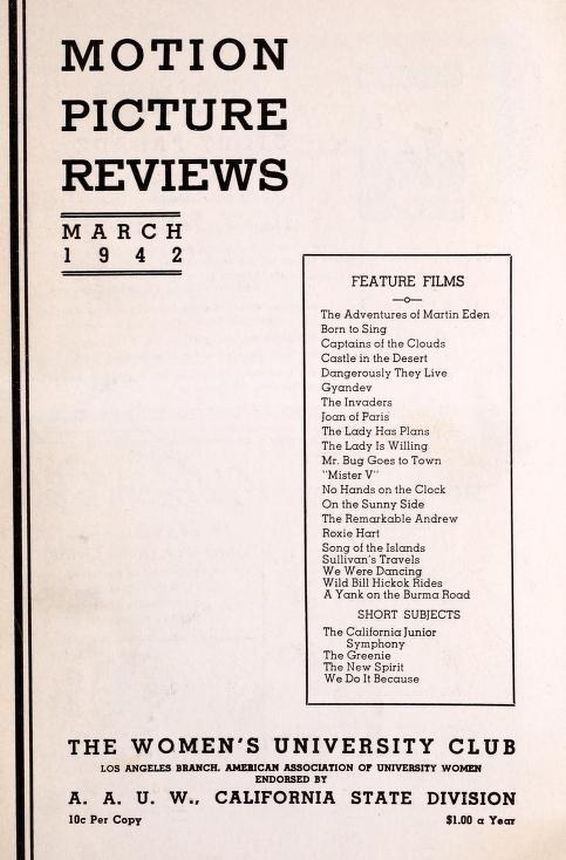 MOTION PICTURE REVIEWS magazine side cover  March 1942